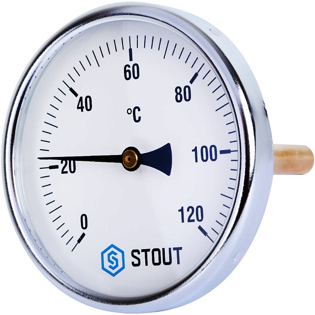 STOUT SIM Термометр биметаллический с погружной гильзой. Корпус Dn 100 мм, гильза 100 мм 1/2, 0...120°С