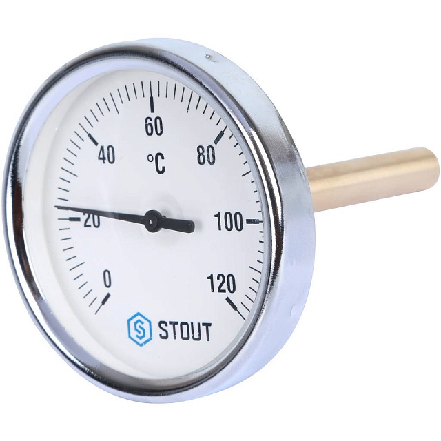 STOUT SIM Термометр биметаллический с погружной гильзой. Корпус Dn 80 мм, гильза 100 мм 1/2, 0...120°С