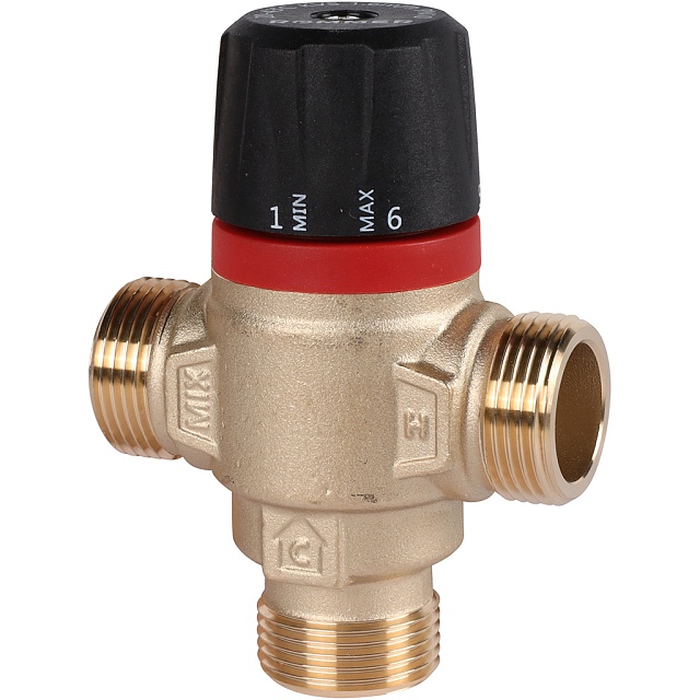 ROMMER Термостатический смесительный клапан для систем отопления и ГВС 3/4  НР 20-43°С KV 1,6 (боковое смешивание)