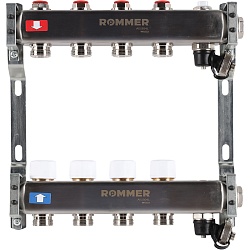 ROMMER RMS-3201-000004 ROMMER Коллектор из нержавеющей стали без расходомеров, с клапаном вып. воздуха и сливом 4 вых.