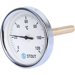 STOUT SIM-0001 Термометр биметаллический с погружной гильзой. Корпус Dn 80 мм, гильза 100 мм 1/2, 0...120°С