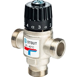 STOUT Термостатический смесительный клапан для систем отопления и ГВС 3/4 НР 20-43°С KV 1,6