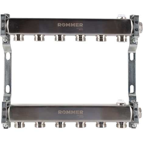 ROMMER RMS-4401-000006 ROMMER Коллектор из нержавеющей стали для радиаторной разводки 6 вых.
