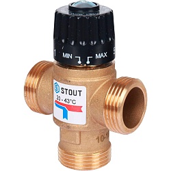STOUT SVM-Термостатические Термостатический смесительный клапан для систем отопления и ГВС. G 1” M, 20-43°С KV 2,5 м3/ч